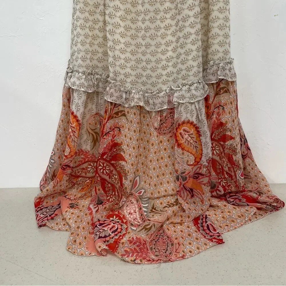 Misa Los Angeles Dionica Midi Floral Tiered Boho Dress Womens M Cottage Core